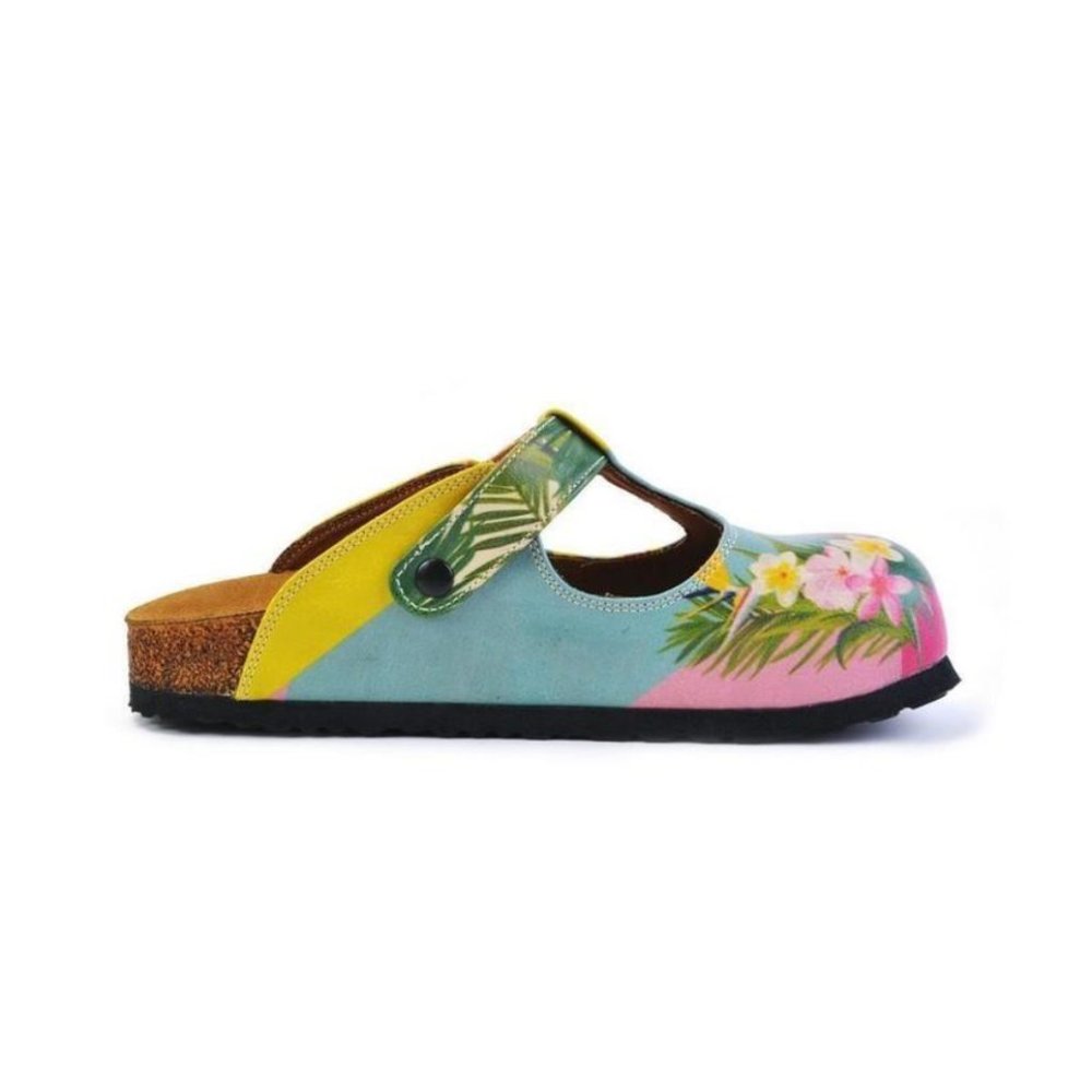 Blue & Pink Floral Color Block T-Strap Mule -  - Calceo Line of Goby Shoes - Picture 4 of 5